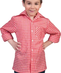 FUNNY FASHION Rood-Wit Geblokt Tiroler Hemd Cowboy Jongen