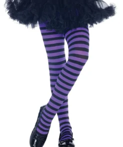 LEG AVENUE Gestreepte Meisjespanty Zwart-Paars