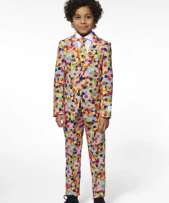 Opposuits Vrolijk Gekleurd Confetti Kanon Jongen Kostuum