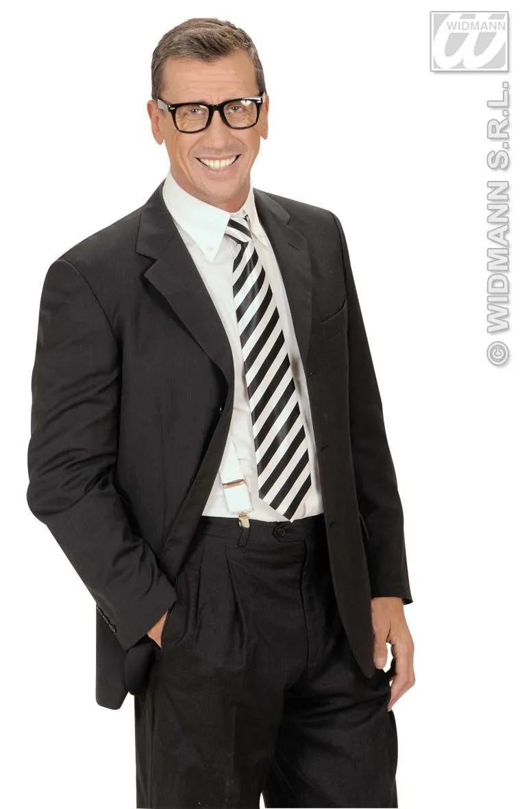 WIDMANN Satijnen Stropdas Wit Met Zwarte Strepen 10 WIDMANN Satijnen Stropdas Wit Met Zwarte Strepen - Afbeelding 8