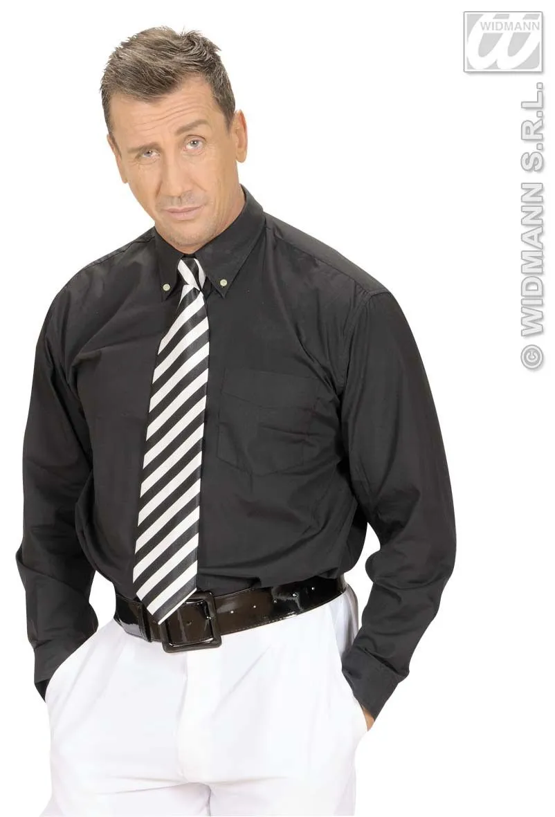 WIDMANN Satijnen Stropdas Wit Met Zwarte Strepen 12 WIDMANN Satijnen Stropdas Wit Met Zwarte Strepen - Afbeelding 10