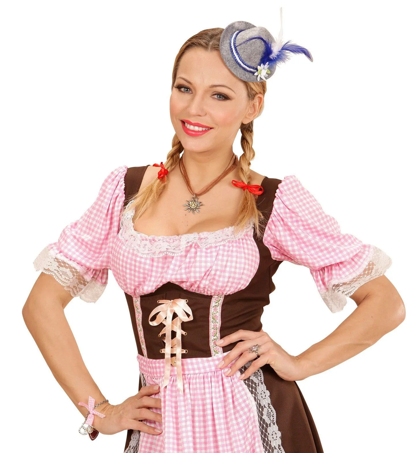 WIDMANN Oktoberfest Dames Mini Beierse Fedora, Blauw 6 WIDMANN Oktoberfest Dames Mini Beierse Fedora, Blauw - Afbeelding 4